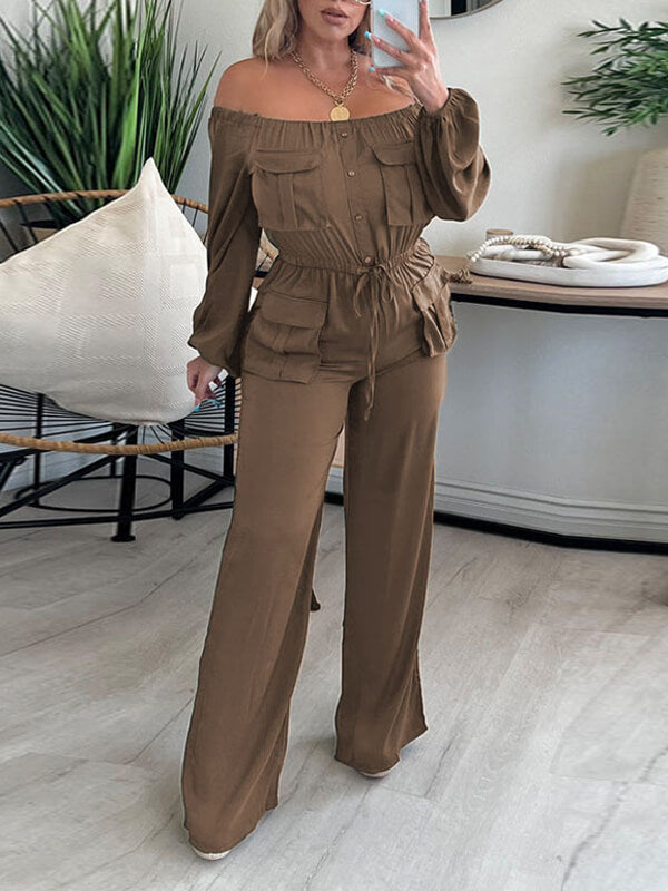 Off-Shoulder Drawstring Jumpsuit
