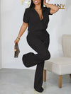Zip-Front Top & Flared Pants Set