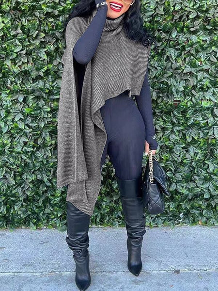 Morchique Asymmetric Turtleneck Knit Cape