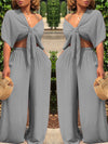 Morchique Knot Front Crop Top & Wide Leg Pants Sets