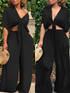 Morchique Knot Front Crop Top & Wide Leg Pants Sets