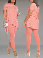 Solid Ruched Tee & Pants Set