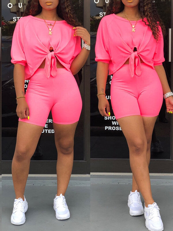 Morchique Tied-Front Tee & Biker Shorts Set