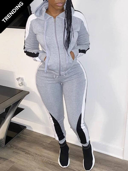 Morchique Colorblock Zip-Front Hoodie & Pants Set