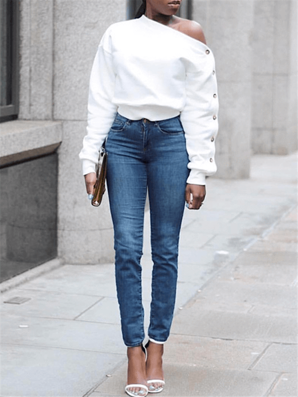 Morchique One Shoulder Button Sleeve Top