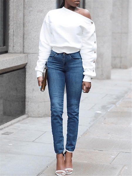 Morchique One Shoulder Button Sleeve Top
