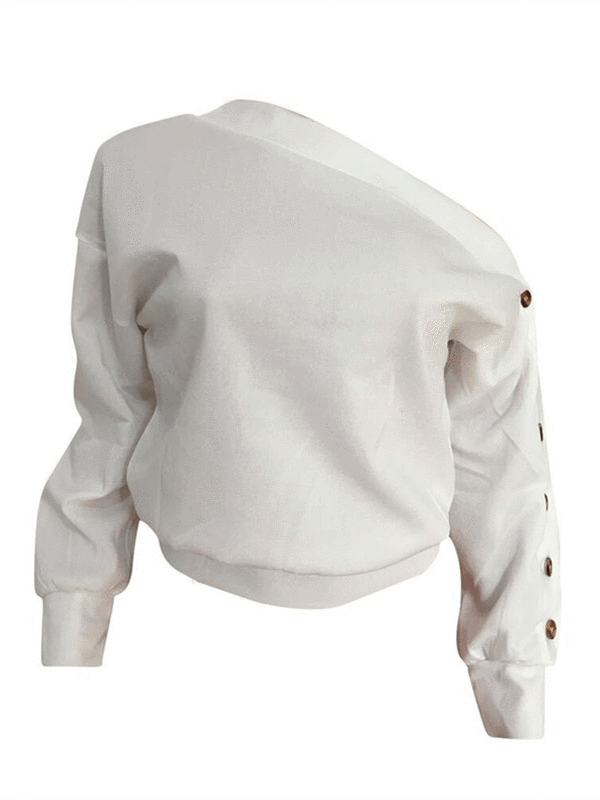 Morchique One Shoulder Button Sleeve Top