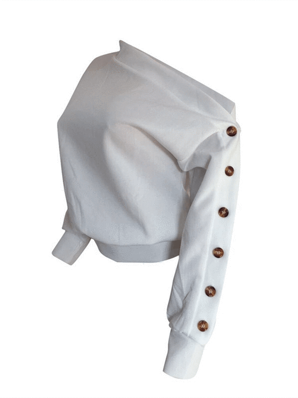 Morchique One Shoulder Button Sleeve Top