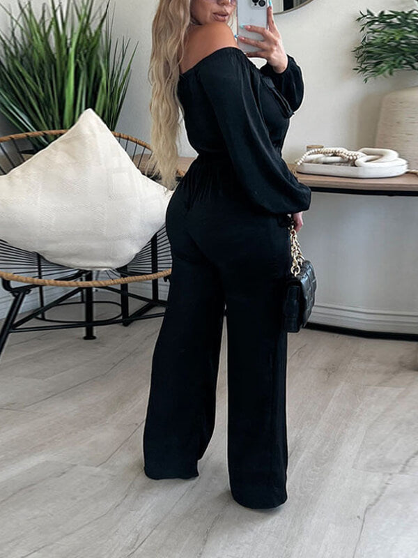 Off-Shoulder Drawstring Jumpsuit