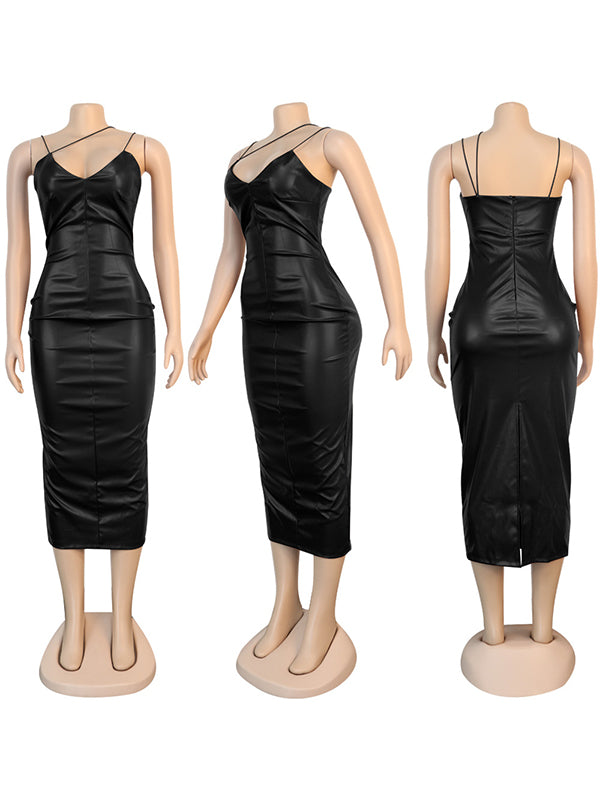 Morchique Black Faux-Leather Cami Dress