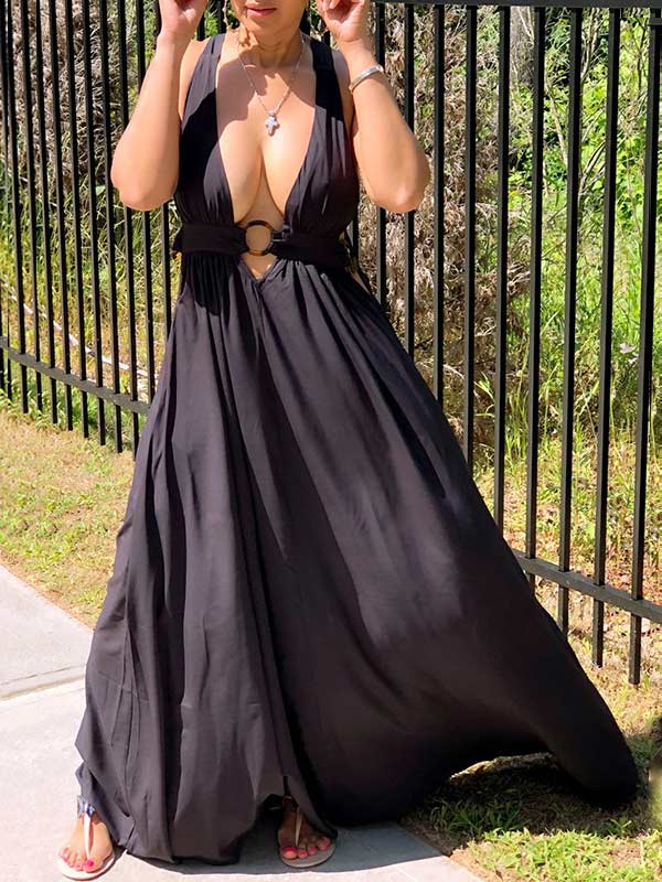 Plunge Tied Maxi Dress