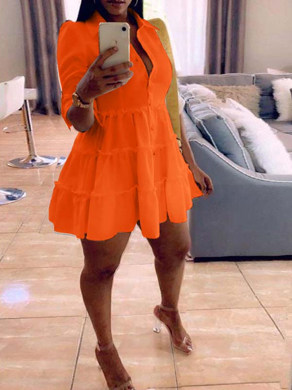 Morchique Solid Button-Front Ruffle Dress