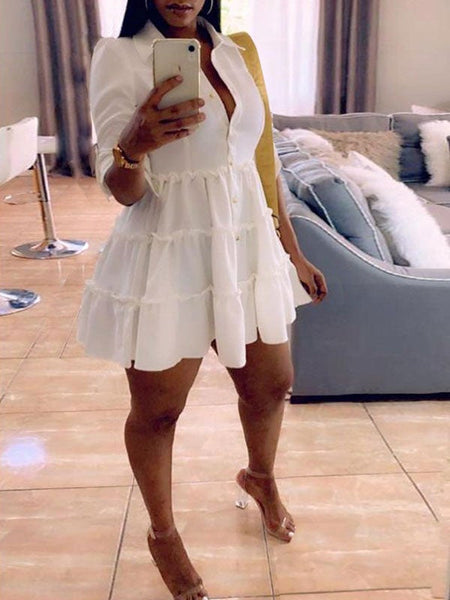 Morchique Solid Button-Front Ruffle Dress