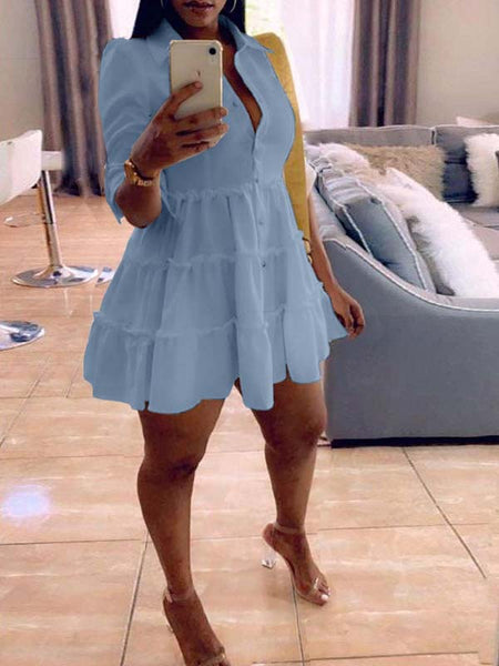 Morchique Solid Button-Front Ruffle Dress