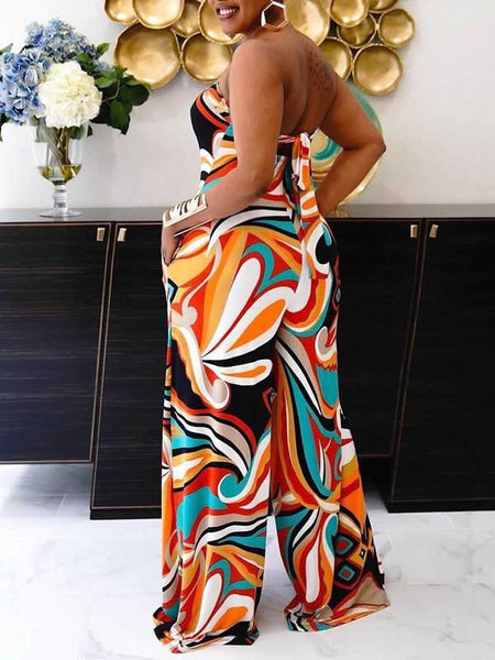 Morchique Printed Strapless Tied-Back Jumpsuit