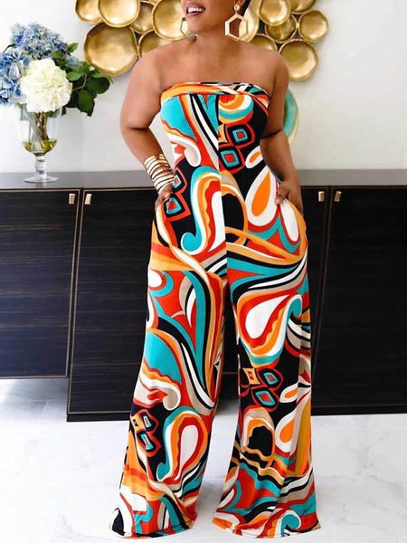 Morchique Printed Strapless Tied-Back Jumpsuit