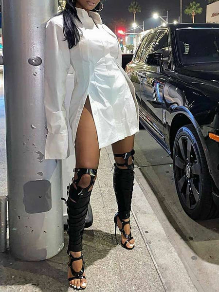 Morchique Solid Slit Shirt Dress