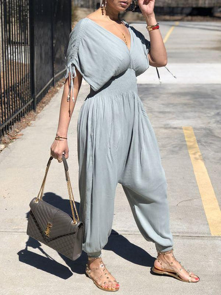 Morchique Plunge Smocked Jumpsuit