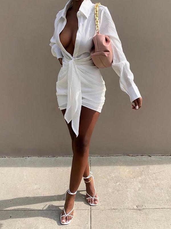 Asymmetric Tied Shirt Dress