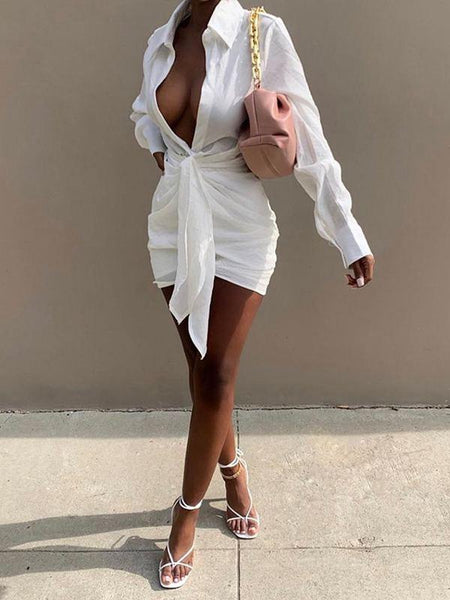 Asymmetric Tied Shirt Dress