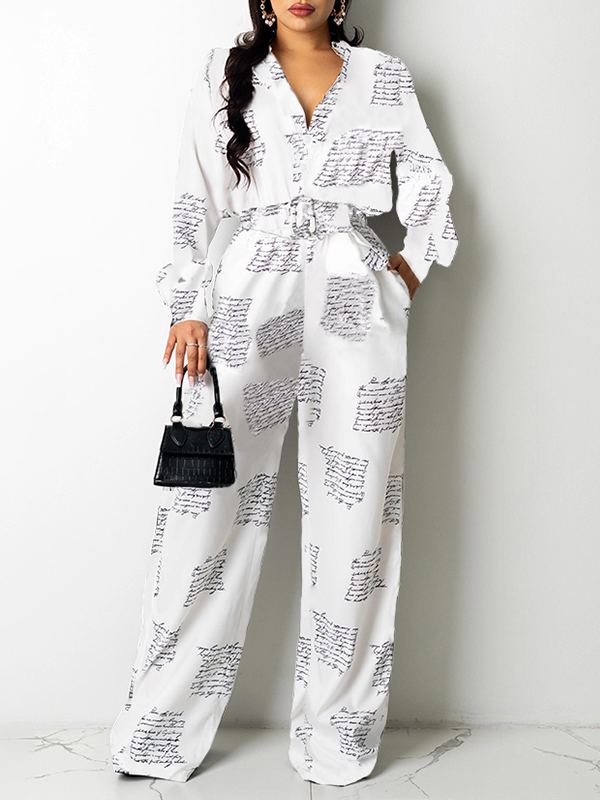 Printed Shirt & Wide-Leg Pants Set