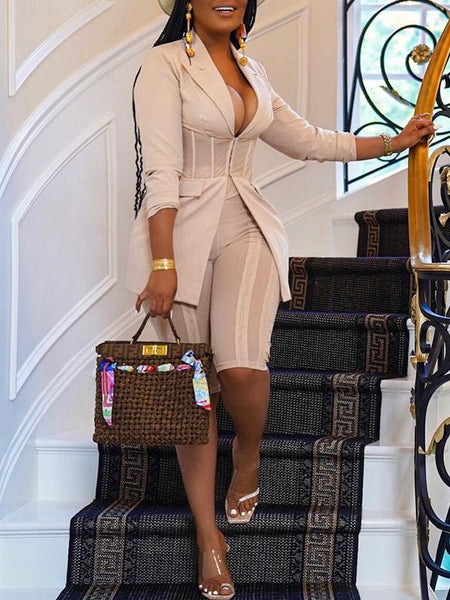 Morchique Gathered-Waist Blazer & Biker Shorts Set