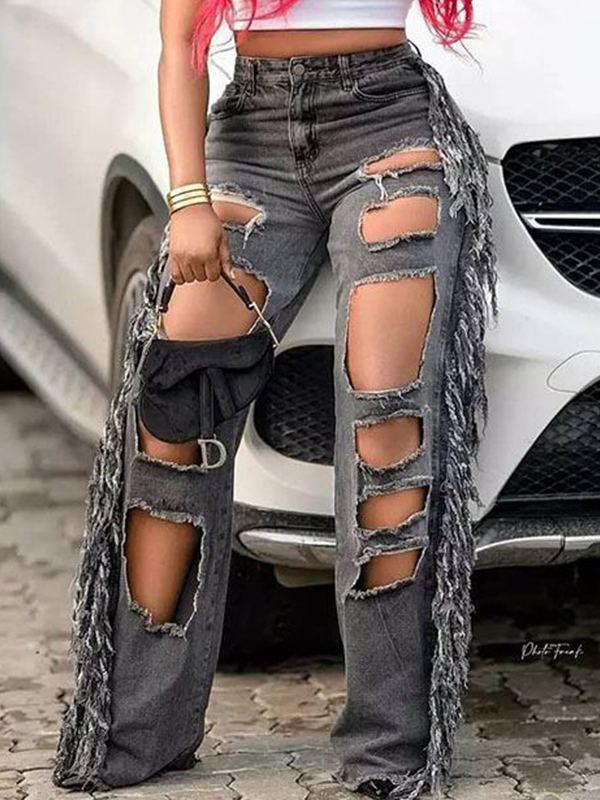 Fringe Combo Cutout Jeans