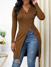 Zip-Front Slit Ribbed Tunic