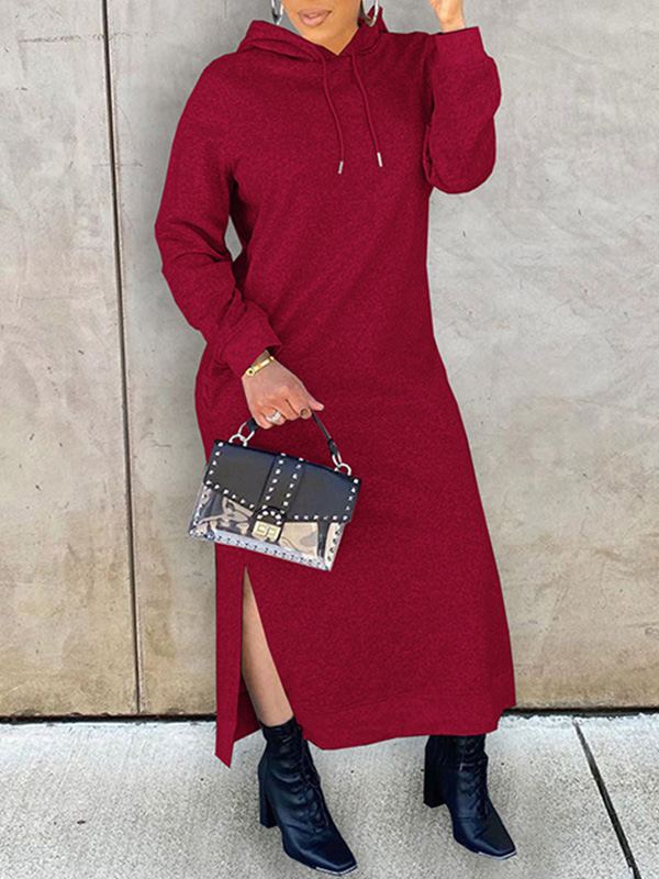Morchique Solid Slit Hoodie Dress