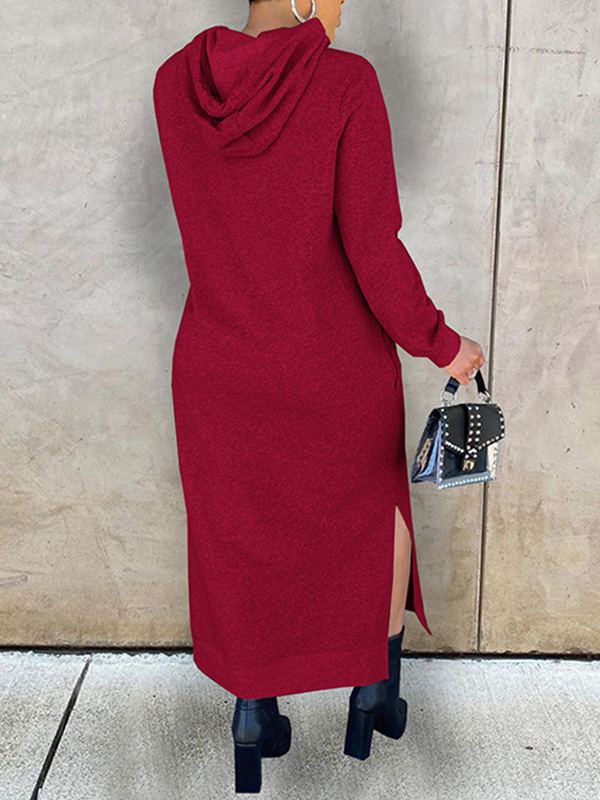 Morchique Solid Slit Hoodie Dress