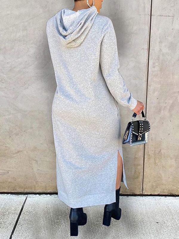 Morchique Solid Slit Hoodie Dress