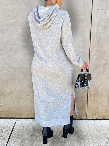 Morchique Solid Slit Hoodie Dress