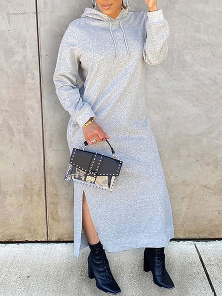 Morchique Solid Slit Hoodie Dress