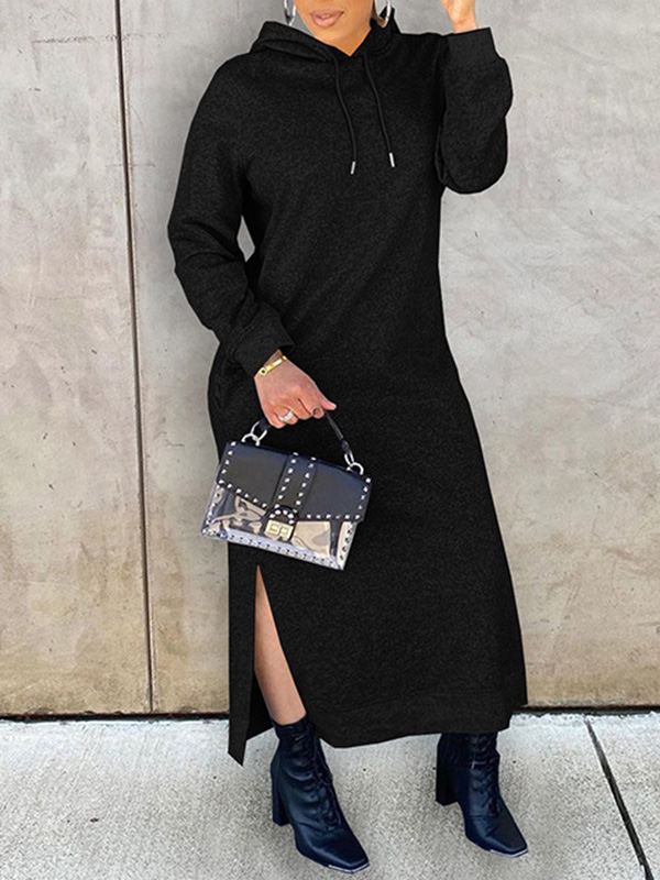 Morchique Solid Slit Hoodie Dress