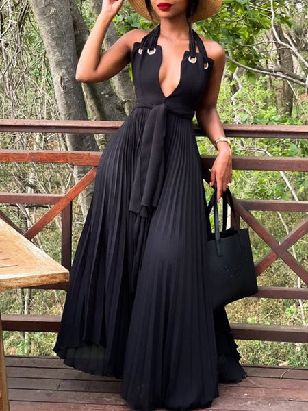 Morchique Halter Pleated Maxi Dress
