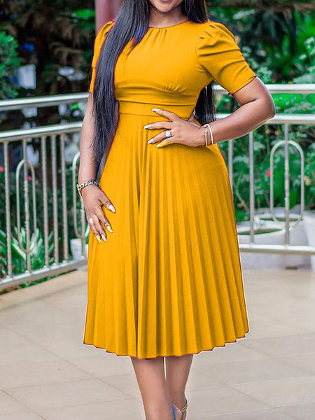 Morchique Solid Pleated Midi Dress