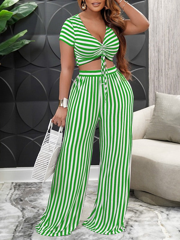 Stripe V-Neck Top & Pants Set