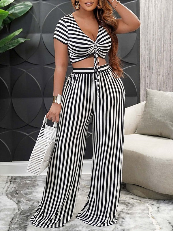 Stripe V-Neck Top & Pants Set