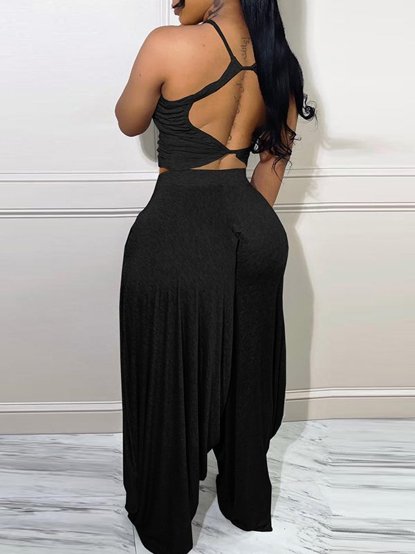 Morchique Solid Halter Top & Slouchy Pants Set
