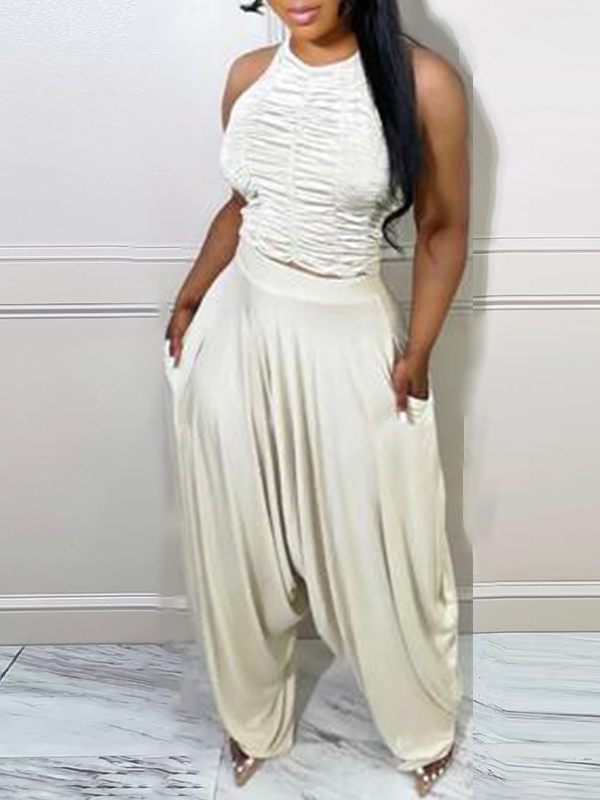 Morchique Solid Halter Top & Slouchy Pants Set