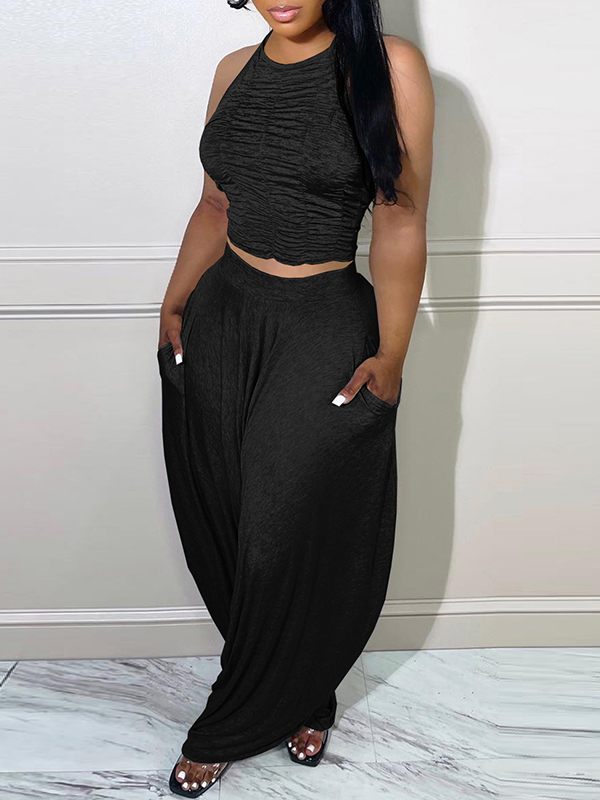 Morchique Solid Halter Top & Slouchy Pants Set