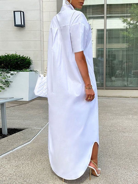 Morchique Short-Sleeve Slit Shirt Dress