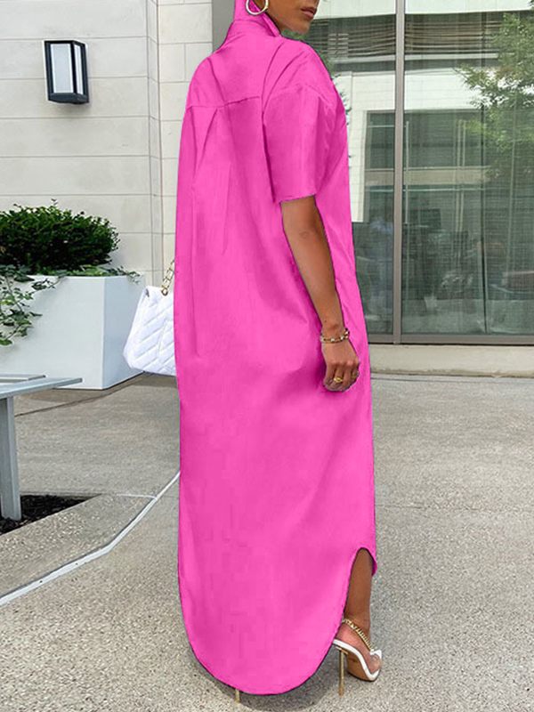 Morchique Short-Sleeve Slit Shirt Dress