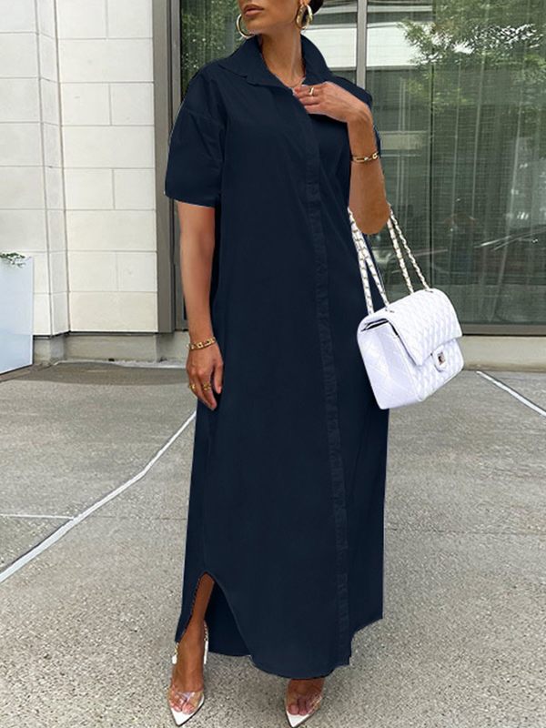 Morchique Short-Sleeve Slit Shirt Dress