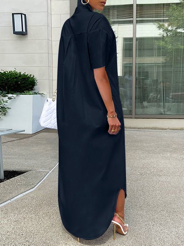 Morchique Short-Sleeve Slit Shirt Dress
