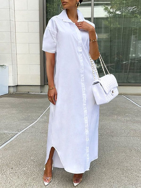 Morchique Short-Sleeve Slit Shirt Dress