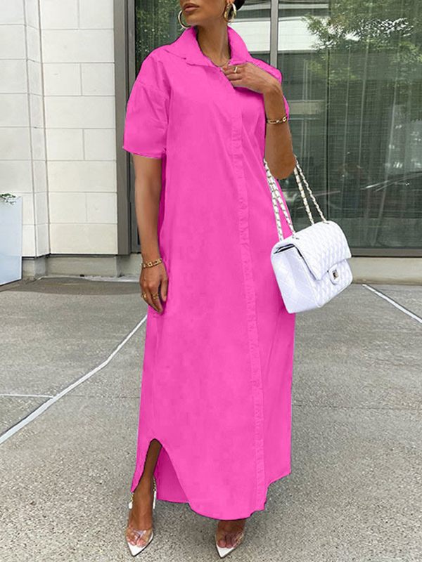 Morchique Short-Sleeve Slit Shirt Dress