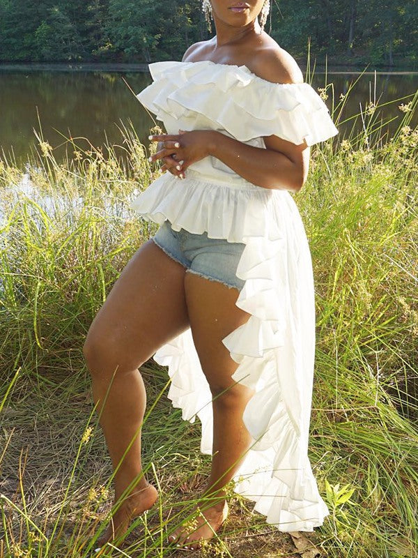 Morchique Off-Shoulder Ruffle Tunic Top