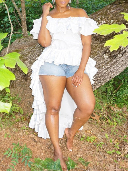 Morchique Off-Shoulder Ruffle Tunic Top