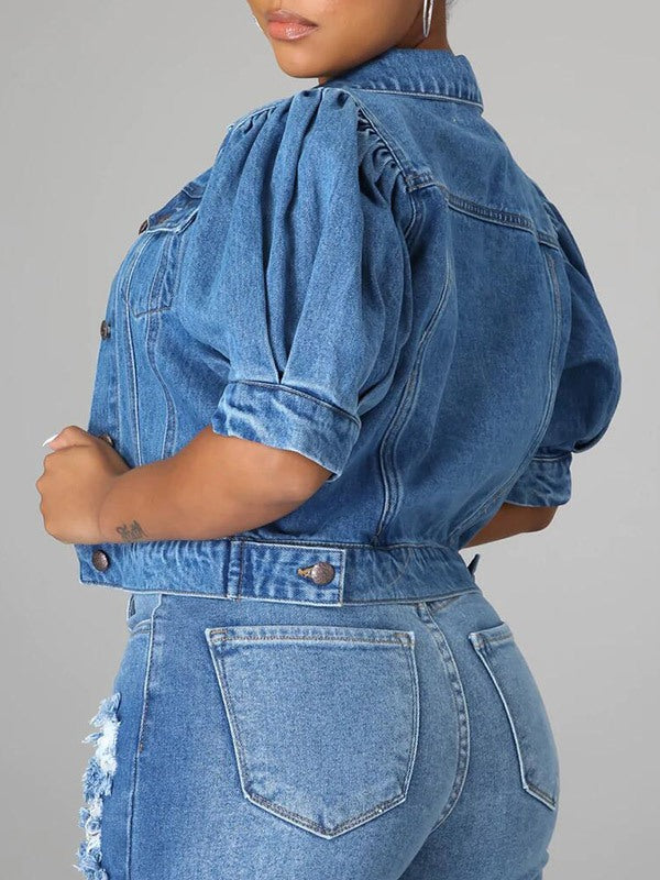 Morchique Puff Sleeve Denim Jacket